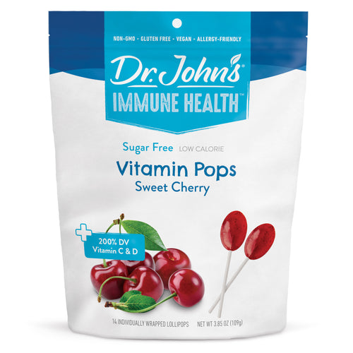 Dr. John's Immune Health Vitamin Pops Sweet Cherry package on a white background
