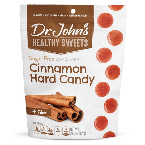 Packaging of Dr. John's Healthy Sweets Cinnamon Hard Candy on a white background
