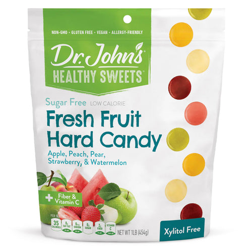 Dr. John's Healthy Sweets Fresh Fruit Hard Candy package on a white background