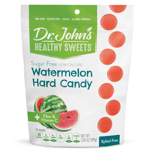 Packaging of Dr. John's Healthy Sweets Watermelon Hard Candy on a white background