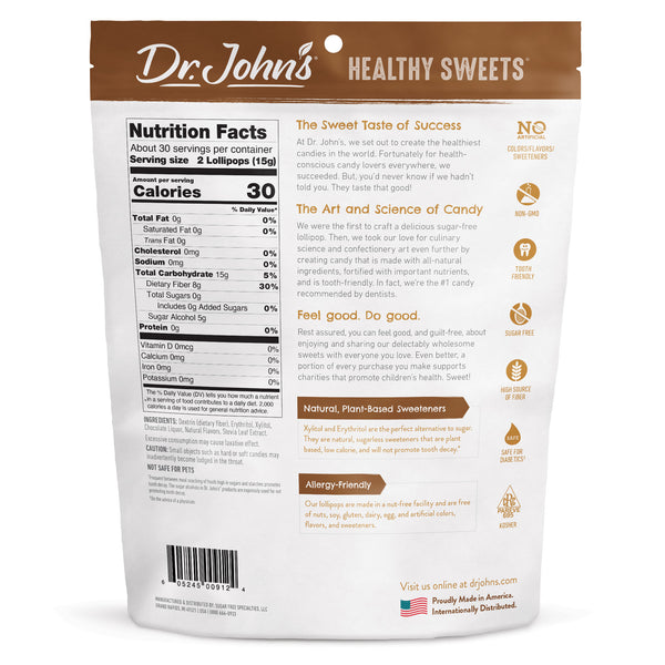 Sugar Free Chocolate Xylitol Lollipops Dr. John's Healthy Sweets