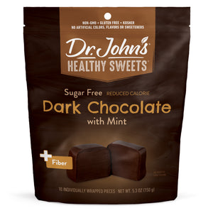 Dr. John's Healthy Sweets dark chocolate with mint package on a white background