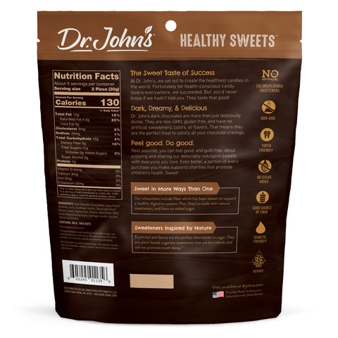 Dr. John's Healthy Sweets packaging with nutrition facts and product information.