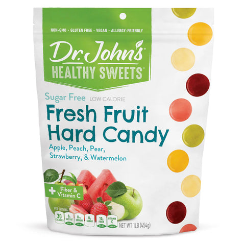 Dr. John's Healthy Sweets Fresh Fruit Hard Candy package on a white background