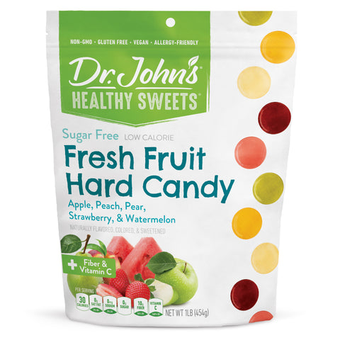 Dr. John's Healthy Sweets Fresh Fruit Hard Candy package on a white background