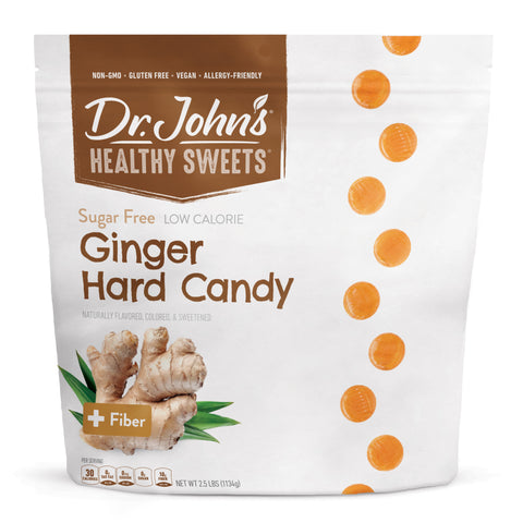 Dr. John's Healthy Sweets Ginger Hard Candy package on a white background - 2.5 Pound Bag