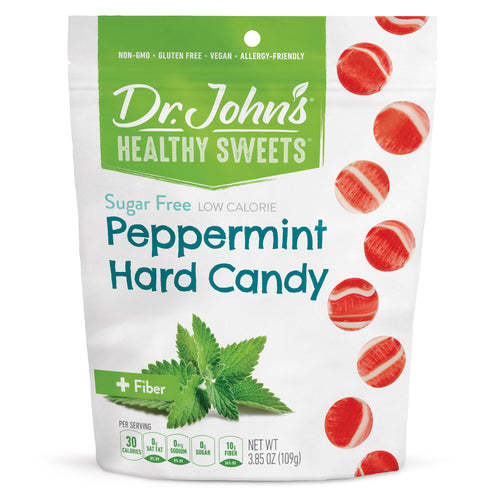 Dr. John's Healthy Sweets peppermint hard candy package on a white background