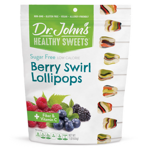 Dr. John's Healthy Sweets Berry Swirl Lollipops packaging on a white background