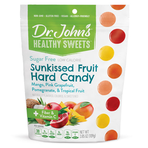 Dr. John's Healthy Sweets Sunkissed Fruit Hard Candy package on a white background