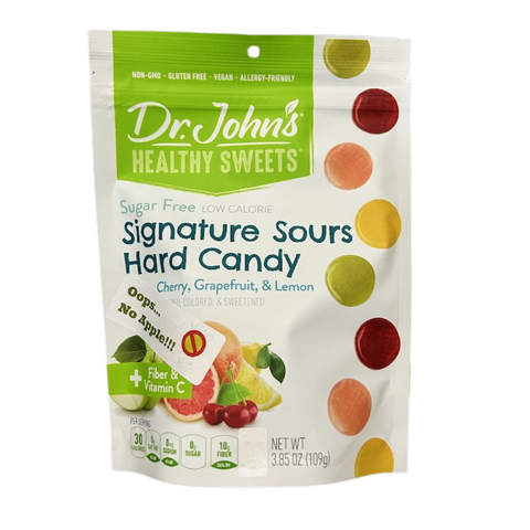 Dr. John's Healthy Sweets hard candy package on a white background