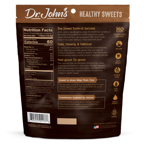 Back view of Dr. John's Healthy Sweets packaging with nutritional information and branding.